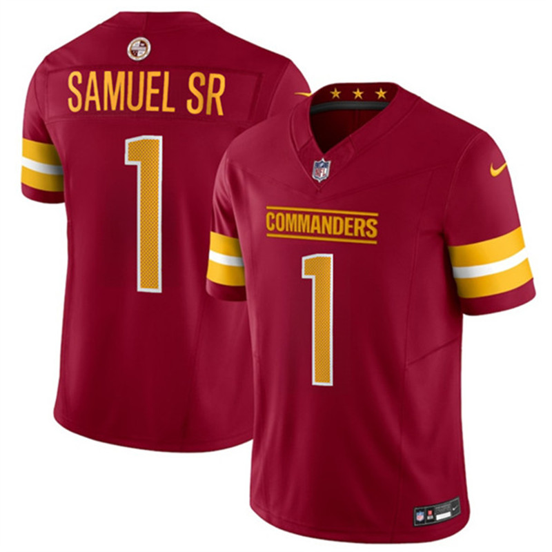 Men's Washington Commanders 1 Deebo Samuel Sr Burgundy 2025 F.U.S.E. Vapor Limited Football Stitched Jersey