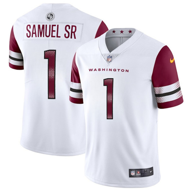 Men's Washington Commanders 1 Deebo Samuel Sr White 2025 Vapor Limited Football Stitched Jersey