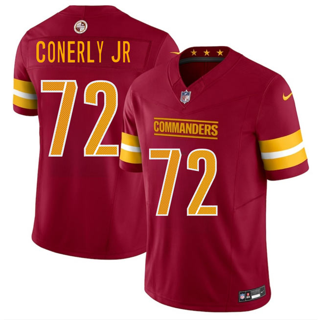 Men's Washington Commanders 72 Josh Conerly Jr Burgundy 2025 Draft F.U.S.E. Vapor Limited Football Stitched Jersey