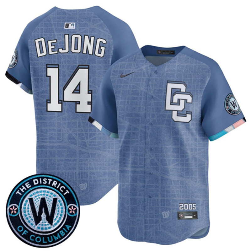 Men's Washington Nationals 14 Paul DeJong Blue 2025 City Connect Limited Stitched Baseball Jersey