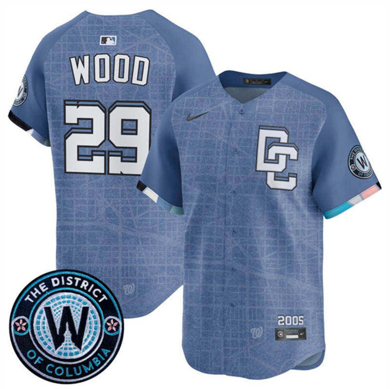 Men's Washington Nationals 29 James Wood Blue 2025 City Connect Limited Stitched Baseball Jersey