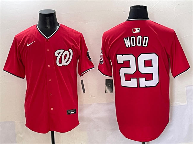 Men's Washington Nationals 29 James Wood Red Limited Stitched Baseball Jersey