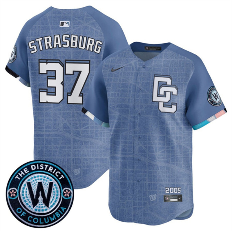 Men's Washington Nationals 37 Stephen Strasburg Blue 2025 City Connect Limited Stitched Baseball Jersey