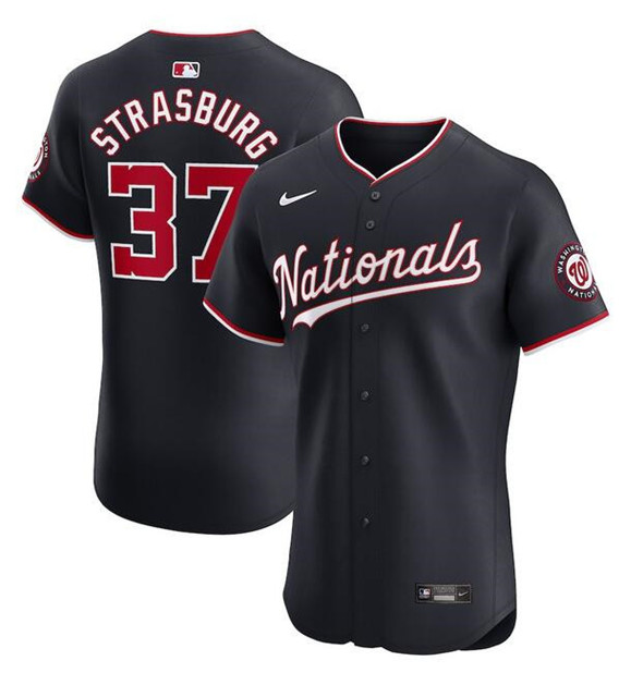 Men's Washington Nationals 37 Stephen Strasburg Navy Alternate Elite Stitched Baseball Jersey