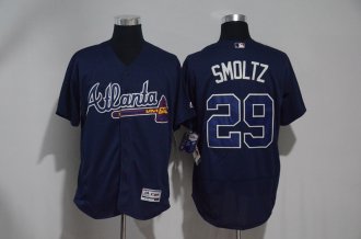 Men Atlanta Braves 9 Smoltz Majestic Home Navy Flex Base Collection Player Jersey