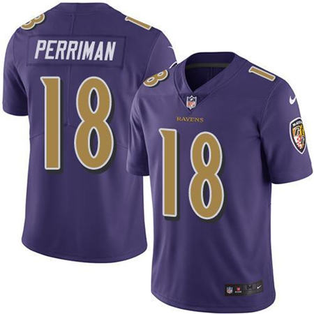 Men Baltimore Ravens 18 Breshad Perriman Purple Color Rush Limited Jersey