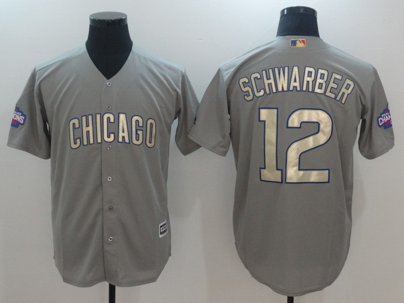 Men Chicago Cubs 12 Kyle Schwarber Grey 2017 Gold Program Cool Base Player Jersey