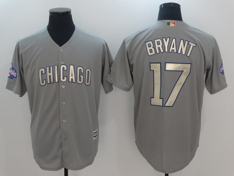 Men Chicago Cubs 17 Kris Bryant Grey 2017 Gold Program Cool Base Player Jersey