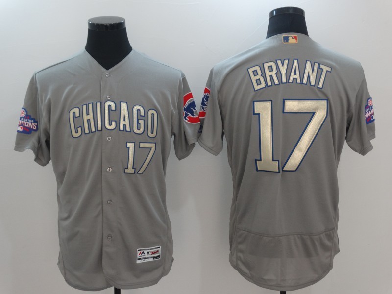 Men Chicago Cubs 17 Kris Bryant Grey 2017 Gold Program Flex Base Player Jersey