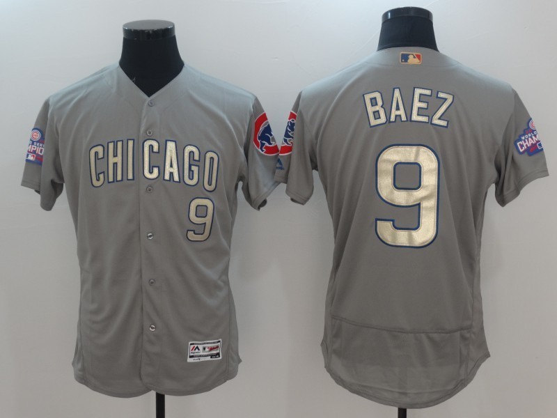 Men Chicago Cubs 9 Javier Baez Grey 2017 Gold Program Flex Base Player Jersey