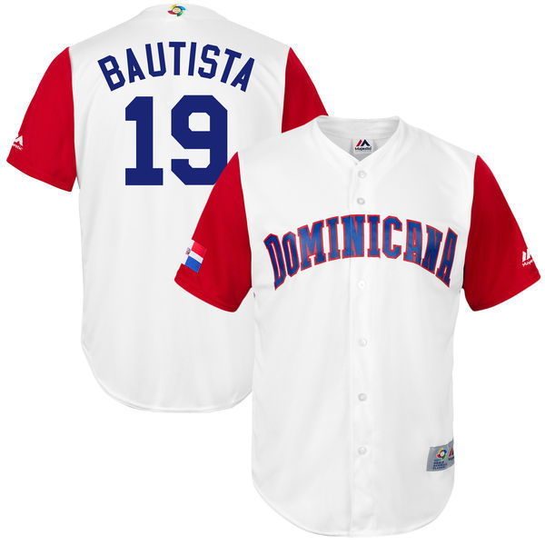 Men Dominican Republic Baseball 19 Jose Bautista Majestic White 2017 World Baseball Classic Jersey