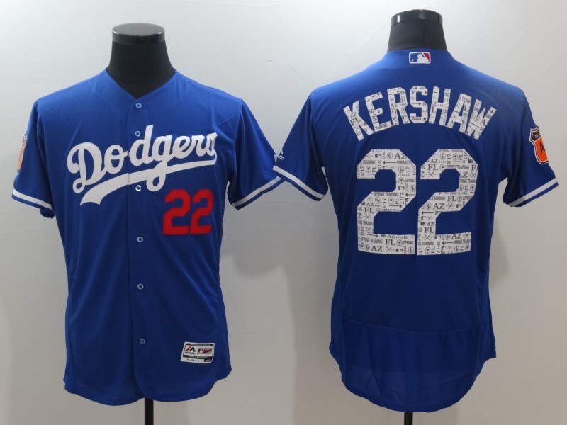 Men Los Angeles Dodgers Clayton Kershaw Majestic Royal 2017 Spring Training Flex Base Player Jersey