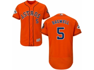 Men Majestic Houston Astros #5 Jeff Bagwell Authentic Orange Alternate 2017 World Series Bound Flex Base MLB Jersey