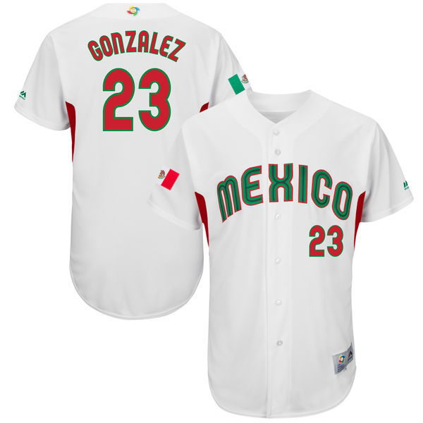 Men Mexico Baseball 23 Adrian Gonzalez Majestic White 2017 World Baseball Classic Authentic Jersey