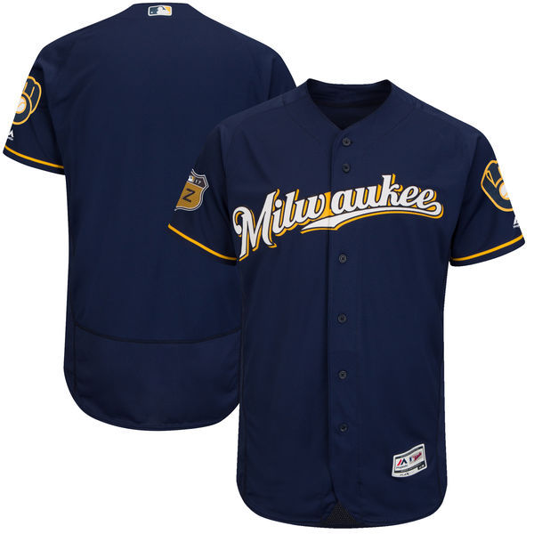 Men Milwaukee Brewers Majestic Navy 2017 Spring Training Flex Base Team Jersey