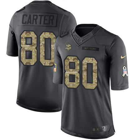 Men Minnesota Vikings 80 Cris Carter  Anthracite 2016 Salute to Service Jersey