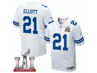 Men  Dallas Cowboys 21 Ezekiel Elliott Elite White Super Bowl LI NFL Jersey