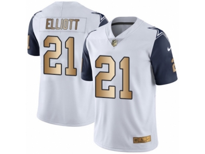 Men  Dallas Cowboys 21 Ezekiel Elliott Limited White Gold Rush NFL Jersey