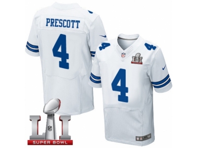 Men  Dallas Cowboys 4 Dak Prescott Elite White Super Bowl LI NFL Jersey