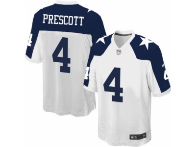 Men  Dallas Cowboys 4 Dak Prescott Game White Throwback Alternate NFL Jersey