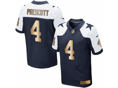 Men  Dallas Cowboys 4 Dak Prescott Navy Gold Throwback Alternate NFL Jersey