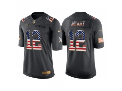 Men  New England Patriots 12 Tom Brady Anthracite Salute to Service USA Flag Fashion Jersey