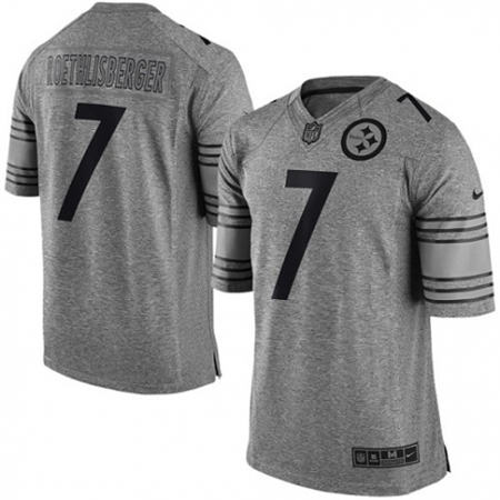 Men Pittsburgh Steelers 7 Ben Roethlisberger  Limited Gray Gridiron Stitched NFL Jersey