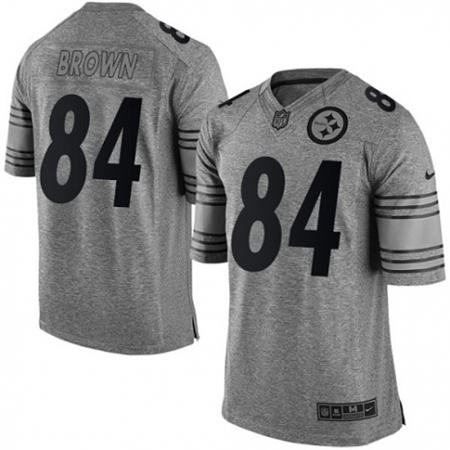 Men Pittsburgh Steelers 84 Antonio Brown  Limited Gray Gridiron Stitched NFL Jersey