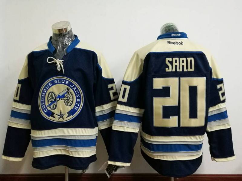 Men Reebok Columbus Blue Jackets 20 Brandon Saad Authentic Navy Blue Third NHL Jersey