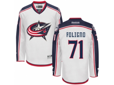 Men Reebok Columbus Blue Jackets 71 Nick Foligno Authentic White Away NHL Jersey