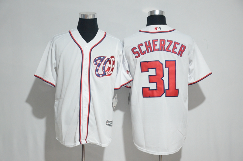 Men Washington Nationals 31 Scherzer Majestic White 2017 Cool Base Jersey