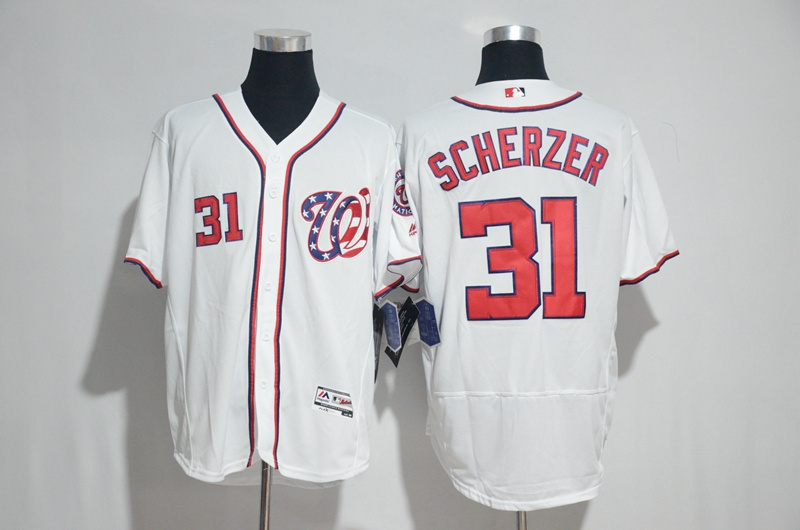 Men Washington Nationals 31 Scherzer Majestic White 2017 Flex Base Jersey