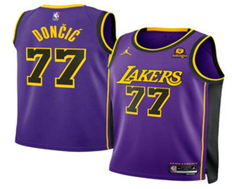 Men s Los Angeles Lakers 77 Luka Doncic Purple 2025 Statement Edition Stitched Jersey