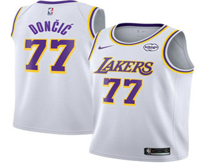 Men s Los Angeles Lakers 77 Luka Doncic White 2025 Association Edition Stitched Jersey