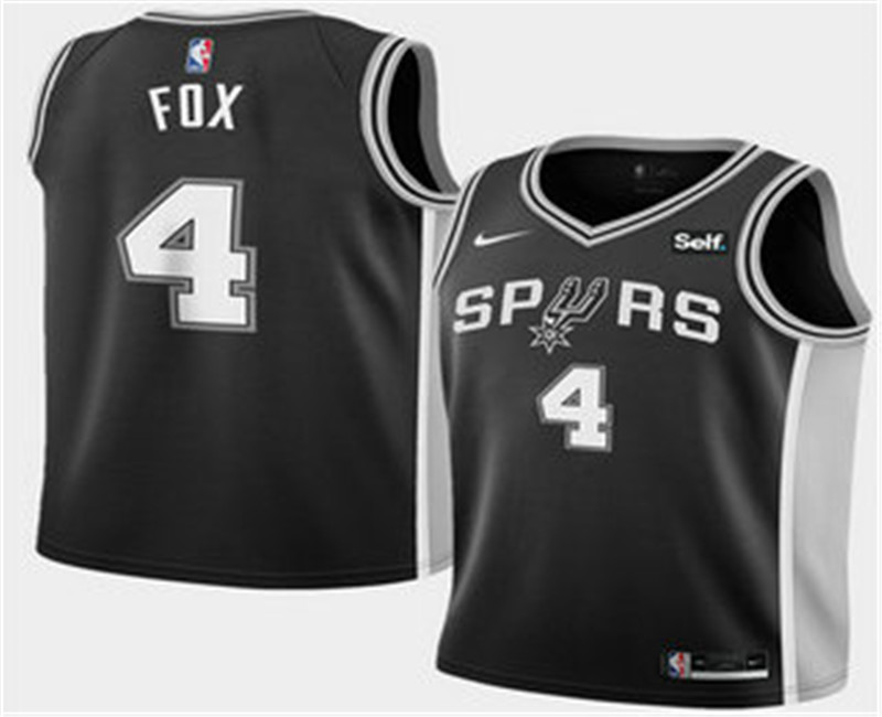 Men s San Antonio Spurs 4 DeAaron Fox Black 2025 Icon Edition Stitched Jersey