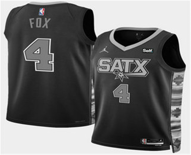 Men s San Antonio Spurs 4 DeAaron Fox Black 2025 Statement Edition Stitched Jersey