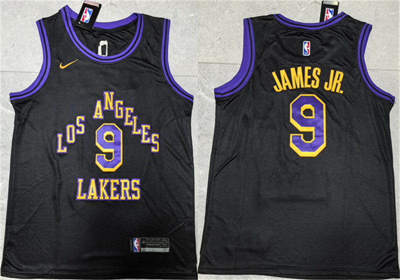 Mens Los Angeles Lakers 9 Bronny James Jr. Black 2024 Draft Stitched Basketball Jersey