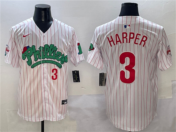 Mens Philadelphia Phillies 3 Bryce Harper White Phanatic Limited Stitched Jersey