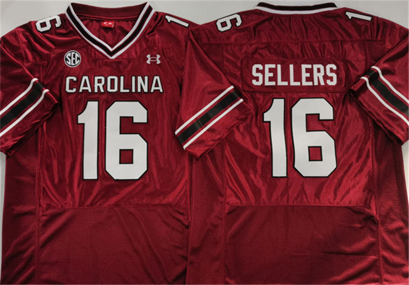 Mens South Carolina Fighting Gamecocks 16 LaNorris Sellers Garnet Stitched Jersey