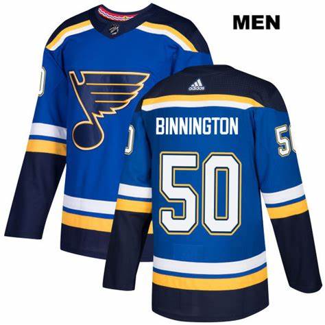 Mens St. Louis Blues Adidas no. 50 Stitched Jordan Binnington Home Authentic Royal NHL Jersey