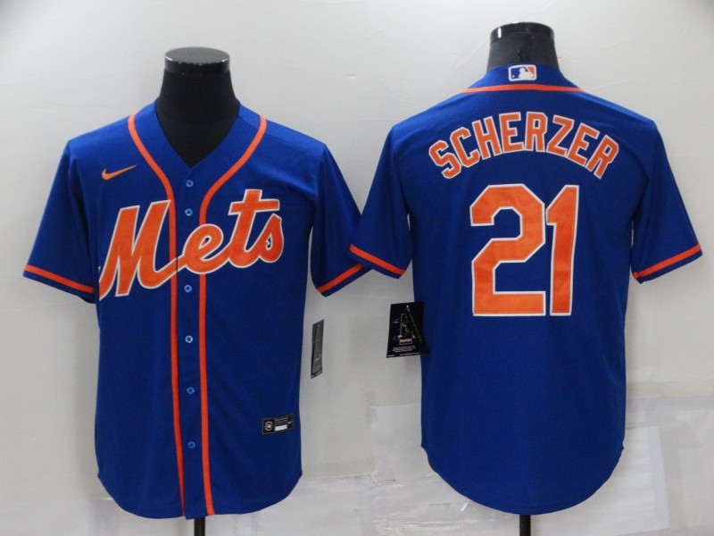 Mets 21 Max Scherzer Royal Nike Cool Base Jersey