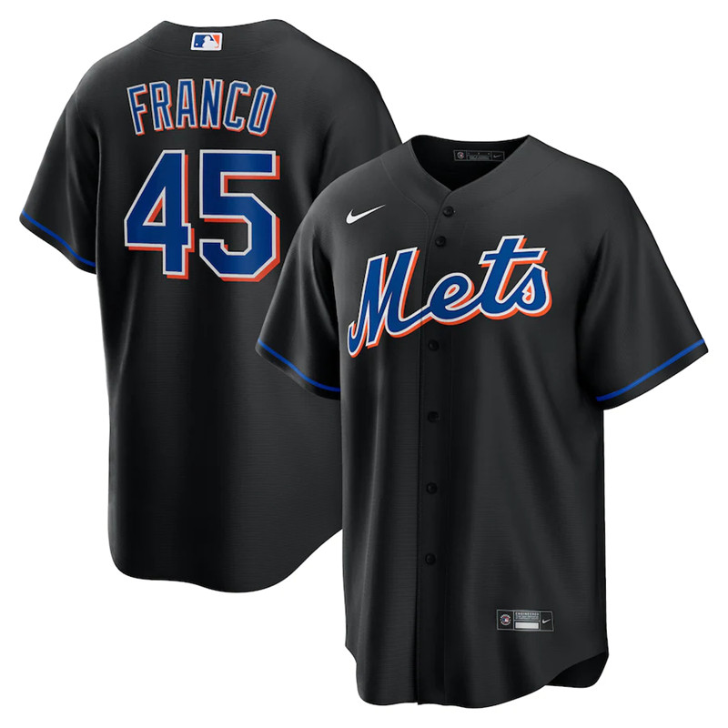 Mets 45 John Franco Black Nike 2022 Alternate Cool Base Jersey