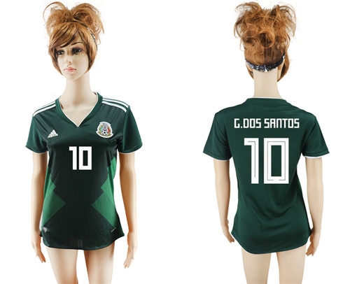 Mexico 10 G. DOS SANTOS Home 2018 FIFA World Cup Women Soccer Jersey