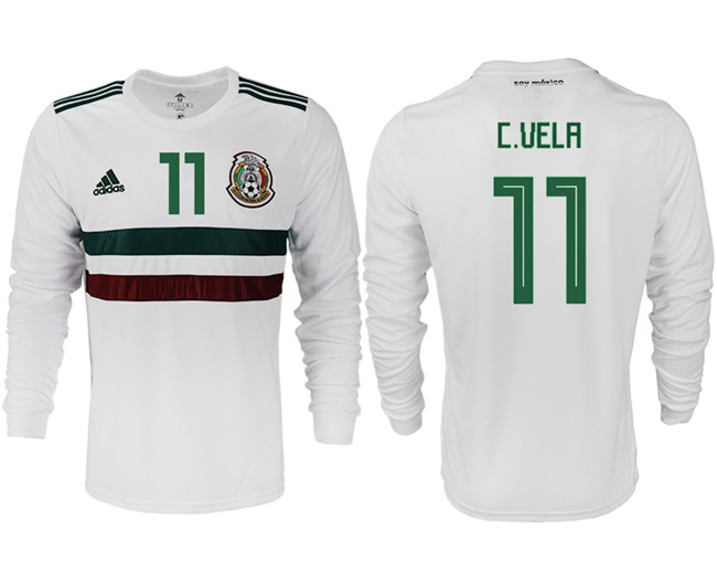 Mexico 11 C.VELA Away 2018 FIFA World Cup Long Sleeve Thailand Soccer Jersey