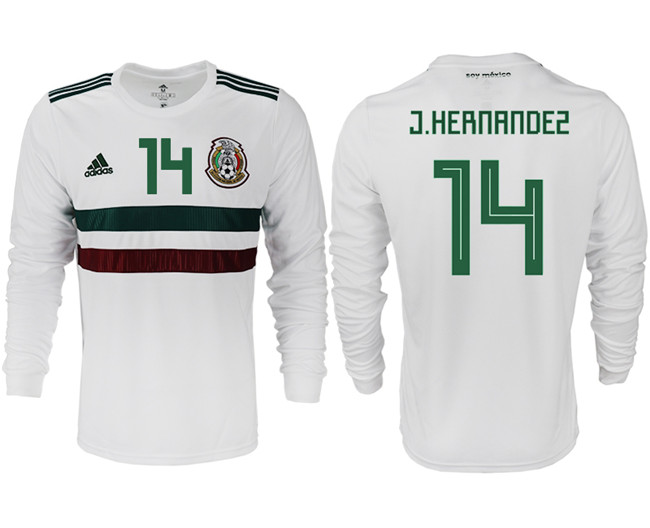 Mexico 14 J.HERNANDEZ Away 2018 FIFA World Cup Long Sleeve Thailand Soccer Jersey