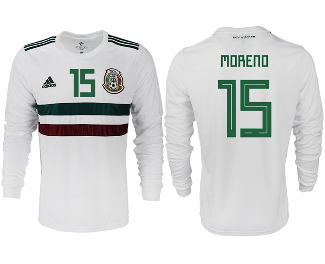 Mexico 15 MORENO Away 2018 FIFA World Cup Long Sleeve Thailand Soccer Jersey