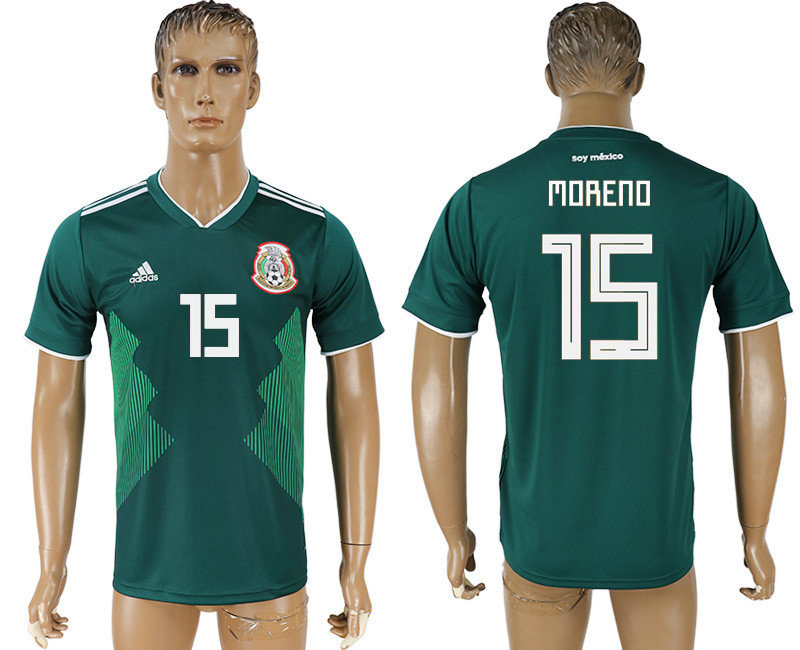 Mexico 15 MORENOHome 2018 FIFA World Cup Thailand Soccer Jersey