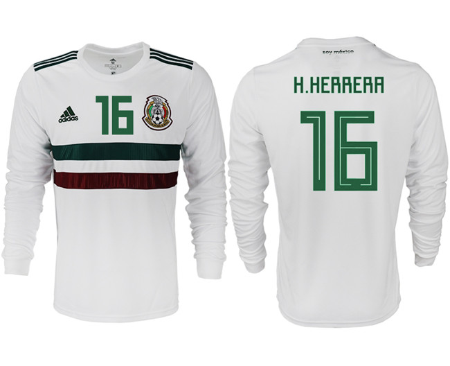 Mexico 16 H.HERRERA Away 2018 FIFA World Cup Long Sleeve Thailand Soccer Jersey