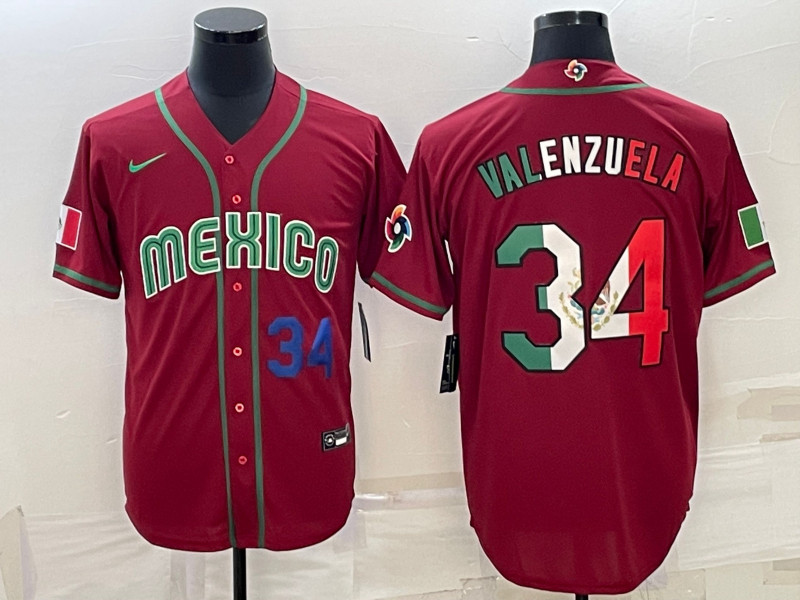 Mexico 34 Fernando Valenzuela Red Nike 2023 World Baseball Classic Jersey