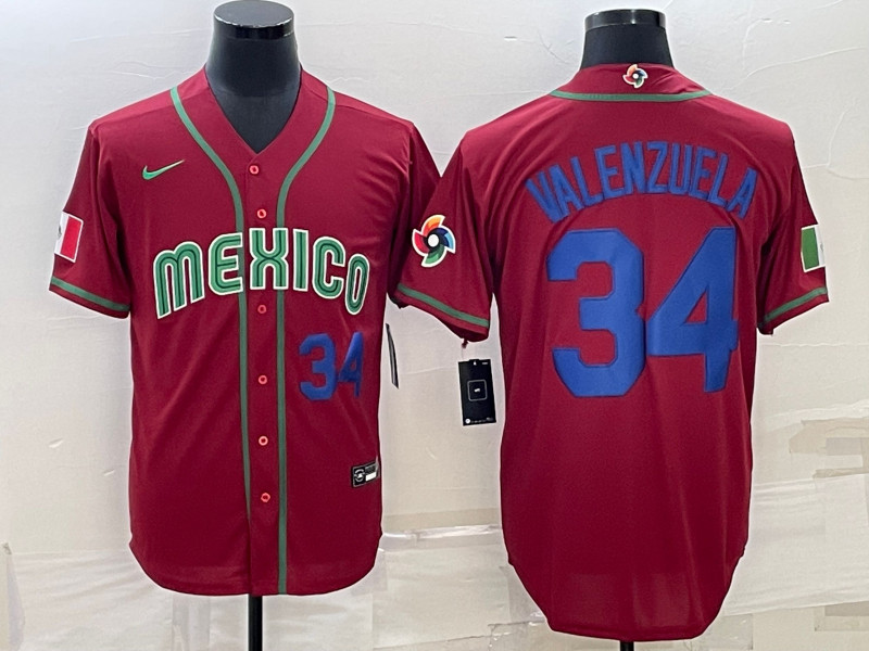 Mexico 34 Fernando Valenzuela Red Nike 2023 World Baseball Classic Jerseys